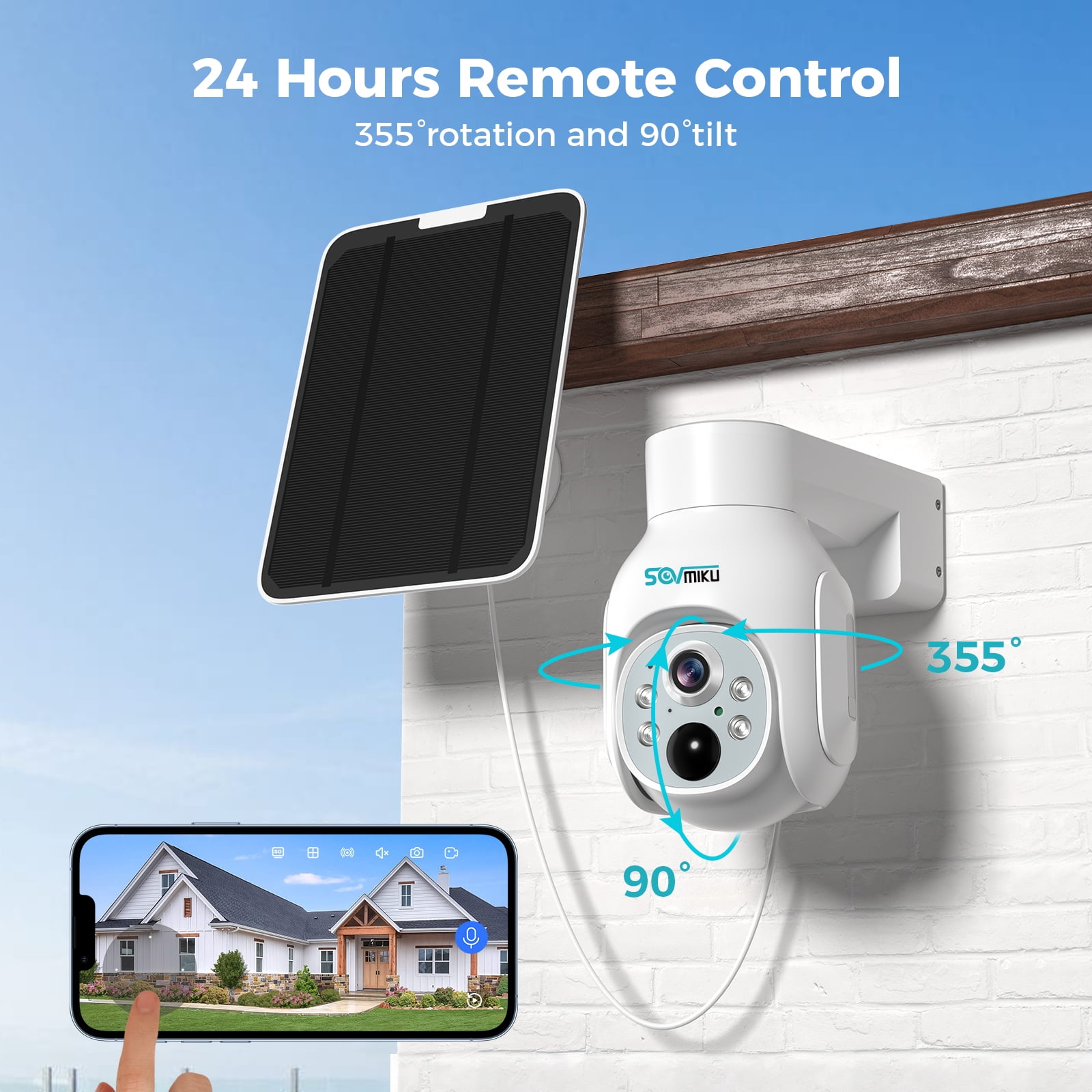 Sovmiku Solar Security Camera Outdoor, 4PCS 4MP Wireless Battery Camera System with 10in LCD, 2-Way Audio, PTZ, Night Vision, 1TB HDD