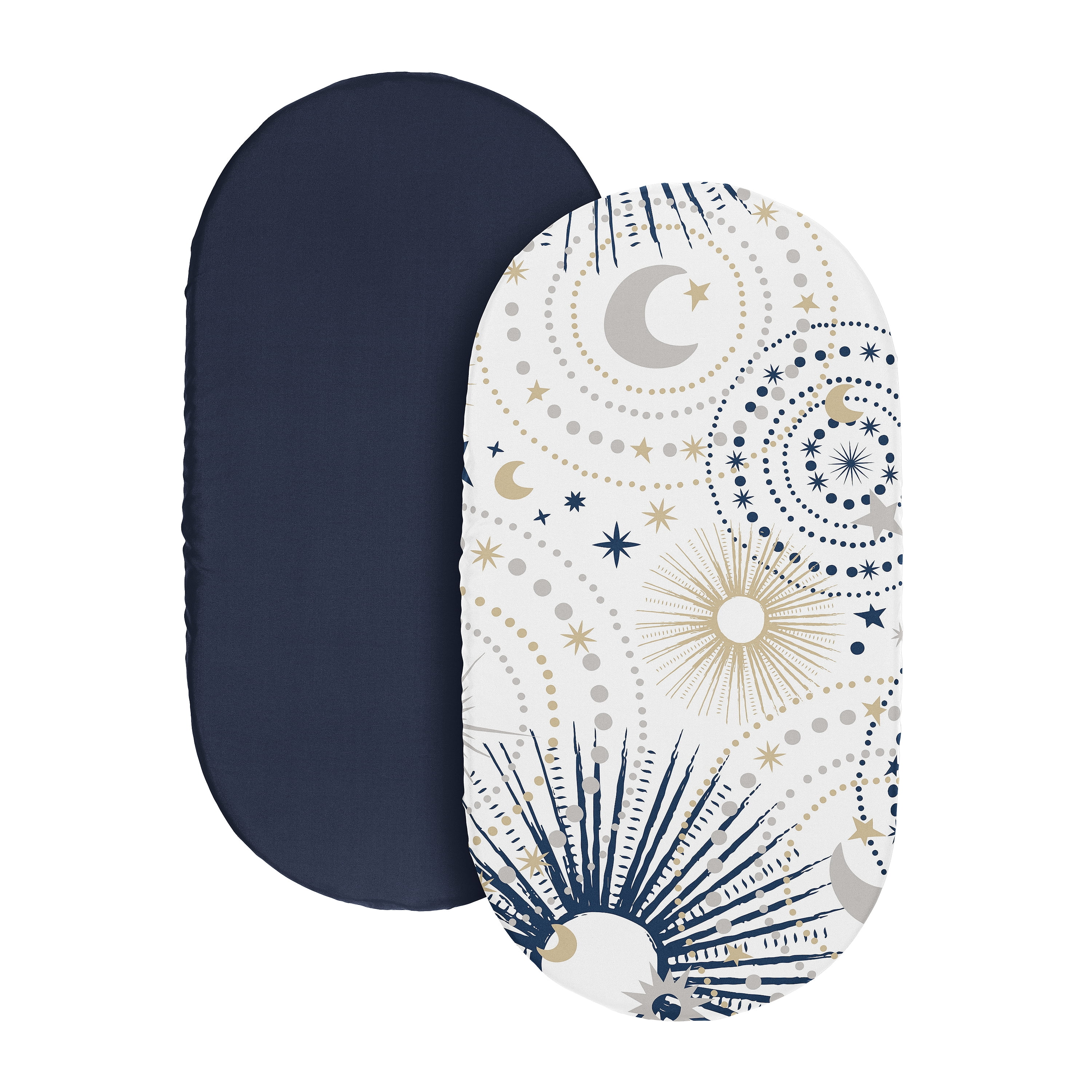 Sweet Jojo Designs Celestial Navy Blue and Gold Boy, Girl, Unisex/Gender Neutral Baby Bassinet Fitted Sheets Set 2 Piece