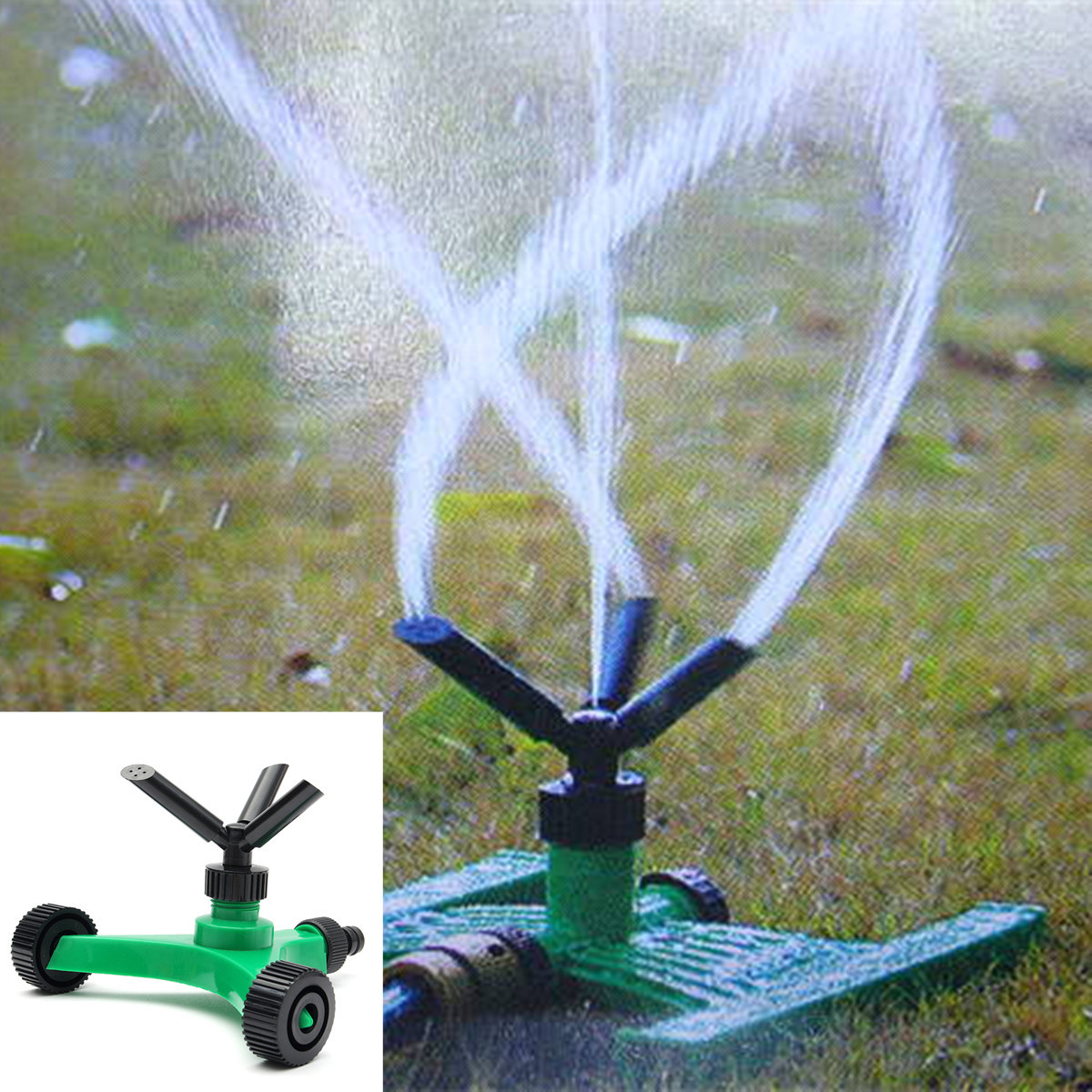 360&deg; Lawn Circle Rotating Water Sprinkler 3 Nozzle Garden Hose Irrigation Tool Durable