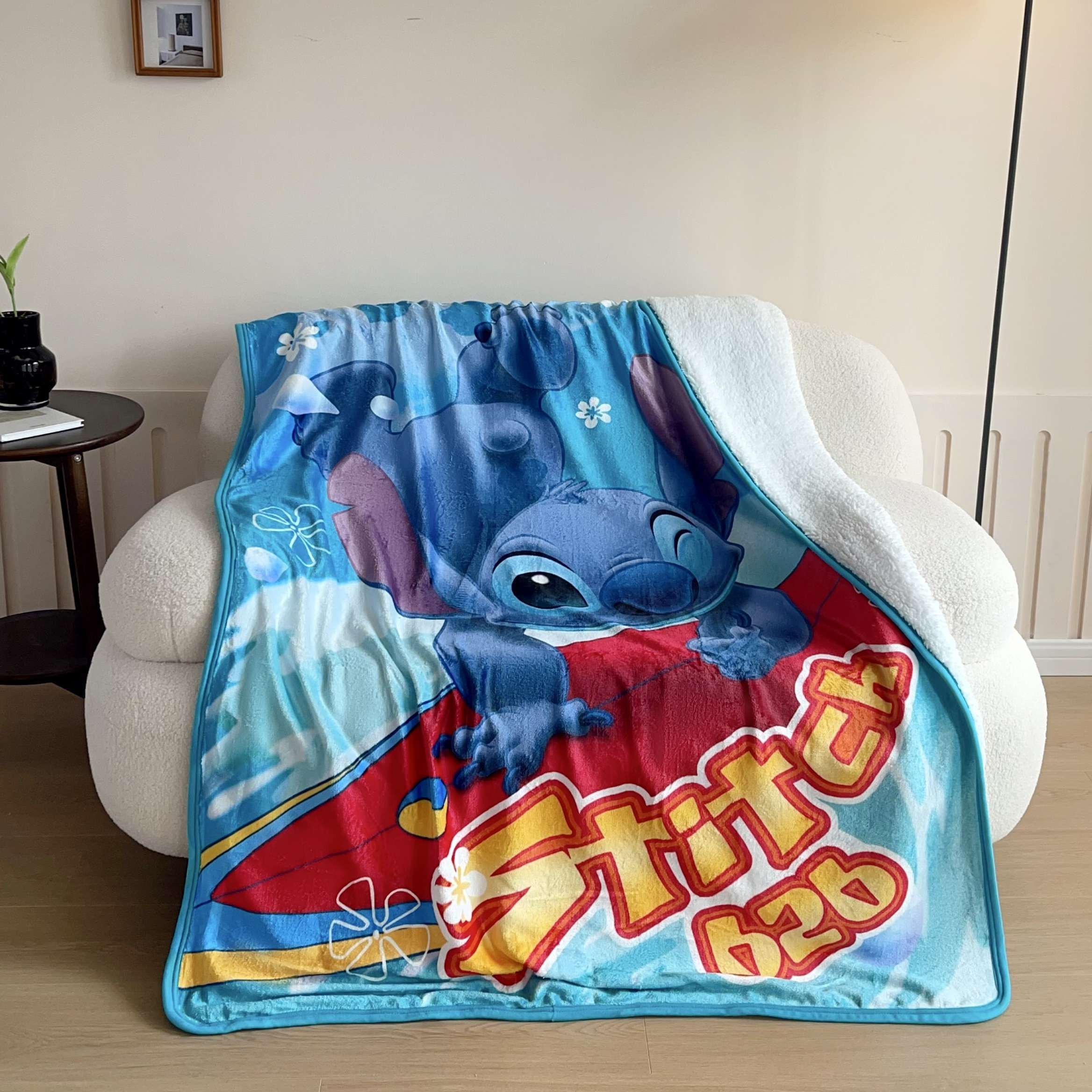 Lilo & Stitch Techno Ohana Kids Silk Touch Throw Blanket with Sherpa Reverse, 46 x 60 inches Blue
