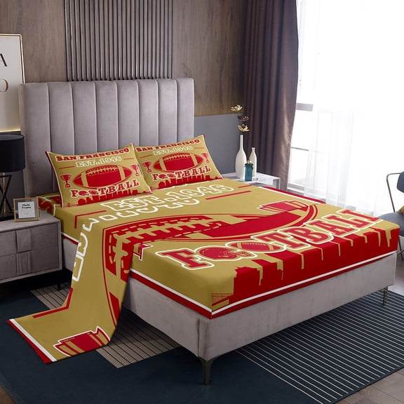 Erosebridal Sport Football Sheet Set Twin,Ball Game Bedding Sets Twin Size,Rugby Room Decorative(San Erancisco),3pcs