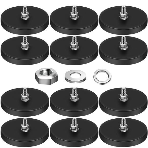 DIYMAG Rubber Coated Magnets, 65LBS Anti-Scratch Neodymium Magnet Base with M6 Threaded Studs and Nuts,Strong Magnets Hold with Black Rubber Coating for Ligh