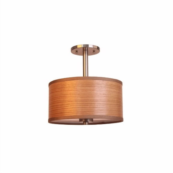 Woodbridge Lighting Drum Veneer Semi-Flush Ceiling Mount in Satin Nickel/Brulee