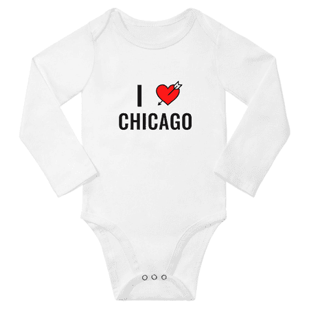 

I Love Chicago Cute Baby Long Sleeve Clothing Bodysuits Boy Girl Unisex (White 6M)