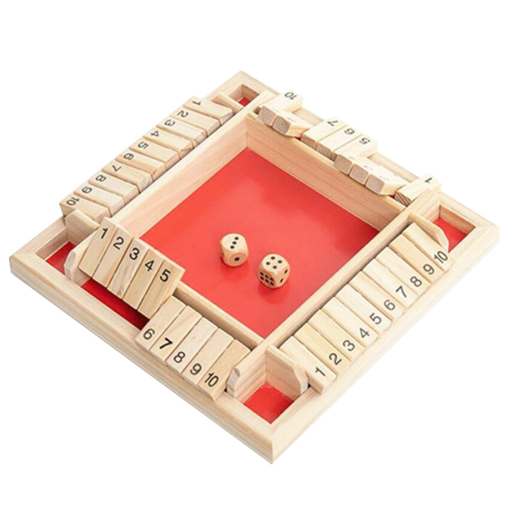 Traditional Four Sided Wooden 10 Number Pub Bar Board Dice Game For