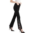 thumbnail image 4 of Womens Floral Daisy Embroidered Mid Rise Bell Bottom Flare Frayed Hem Jeans, 4 of 5
