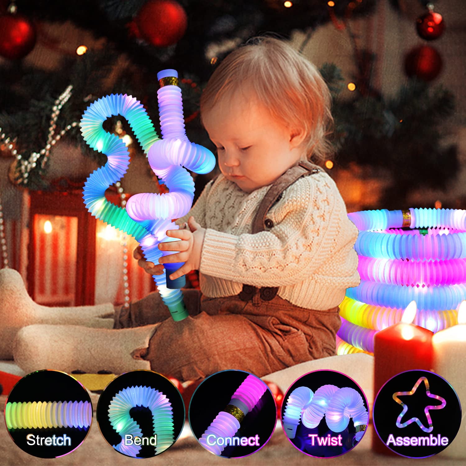 YUNOVA Light Up Pop Tubes Party Pack (24 Count) - Extra Large Glow Sticks for Night Events, Bulk Sensory Toys for Kids Ages 4-12, Birthday Return Gifts & Campfire Party Decor Supplies