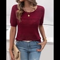 thumbnail image 4 of Suéter de Corta para Mujer, Blusa Informal de Cuello Redondo de Punto Acanalado con Ojales, -Verano 2025. Vino Tinto XL, 4 of 10