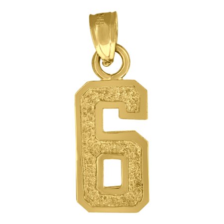 10k Yellow Gold Unisex Textured Number 6 Charm Pendant for Men Women