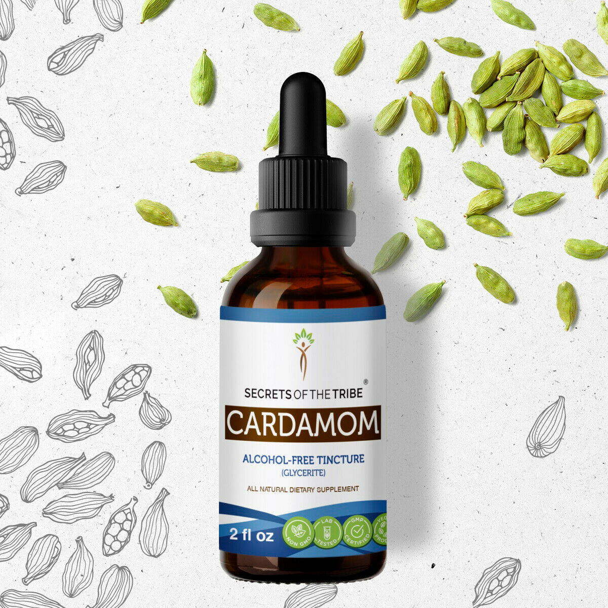 Cardamom Tincture AlcoholFREE Extract, Organic Cardamom (Elettaria cardamomum) Dried Pod 2 oz