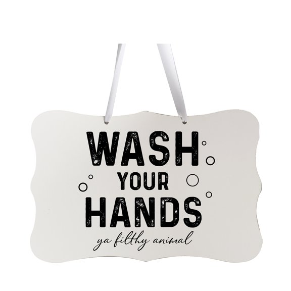 LifeSong Milestones 8x12 Ribbon Sign Wash Your Hands Filthy (White)