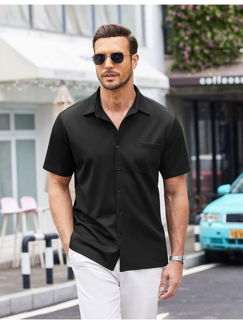 COOFANDY Mens Untucked Shirts Short Sleeve Button Up Shirts Wrinkle-Free  Casual Stretch Dress Shirts - Walmart.com