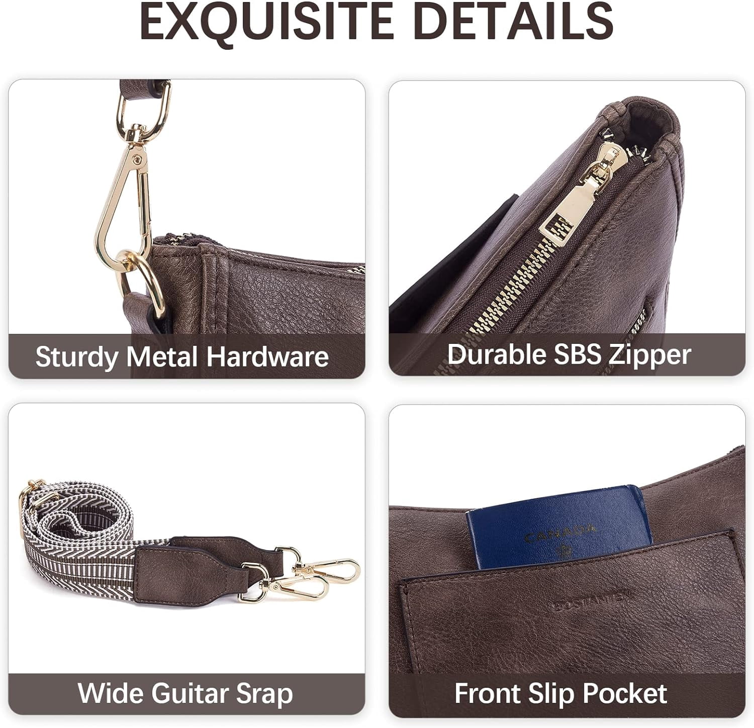 Crossbody Bags for Women Trendy Vegan Leather Hobo Handbags Fashion Shoulder Purse with Adjustable Guitar Strap