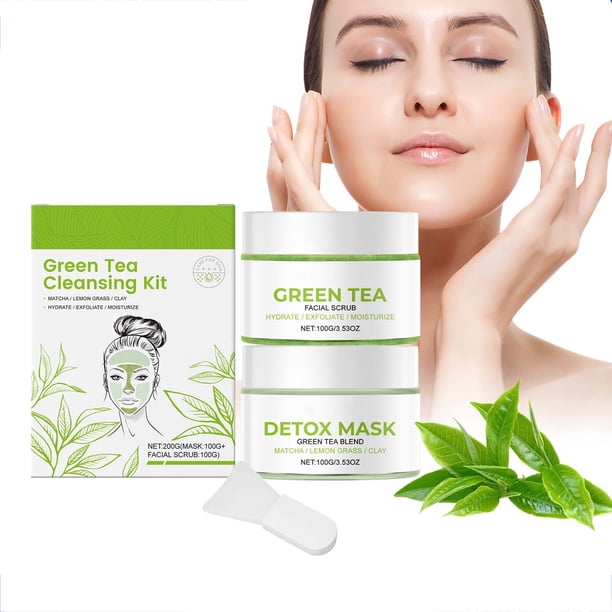 Puntoco Juego de limpieza de té verde para eliminar la película de barro, 100 g + 100 g
