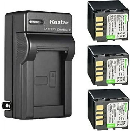 Kastar 3-Pack Battery and AC Wall Charger Replacement for JVC GR-D275US GR-D280 GR-D280EX GR-D280US GR-D290 GR-D290AA GR-D290AC GR-D290AG GR-D290AH GR-D290AS GR-D290E GR-D290EG GR-D290EK GR-D290EX