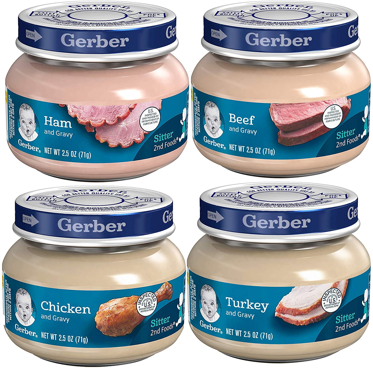 Gerber 2nd Foods Gravy Jars Variety Pack, 3 Turkey, 3 Ham, 3 Chicken, 3