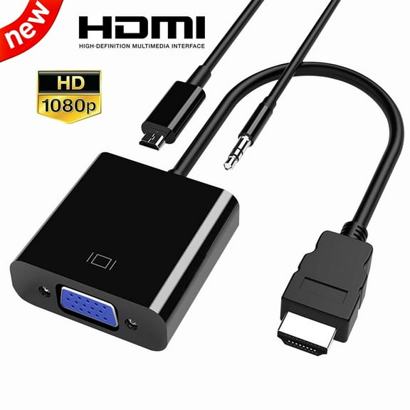 HDMI to VGA with Audio, Gold-Plated Active HDMI to VGA Adapter (Male to Female) with Micro USB Power Cable & 3.5mm Audio Cable for PS4, MacBook Pro, Mac Mini, Apple TV and More - Black
