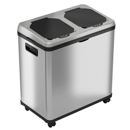 iTouchless Halo Dual Compartment Stainless Steel Sensor Recycle Bin and Trash Can 16 Gallon (RT16SS)