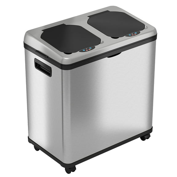 iTouchless Halo Dual Compartment Stainless Steel Sensor Recycle Bin and Trash Can 16 Gallon (RT16SS)