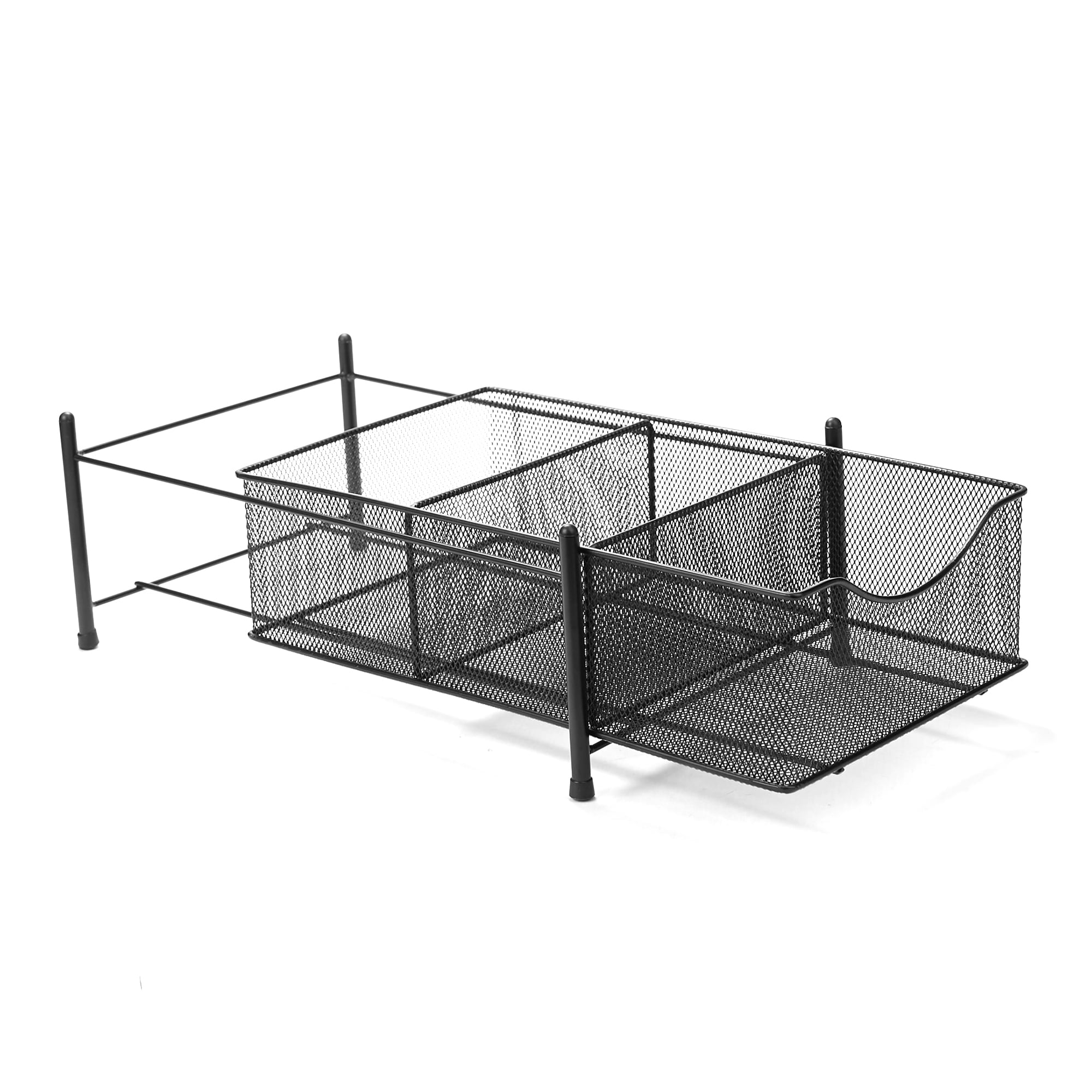 Mind Reader 3 Compartment Metal Mesh Storage Bin, Black