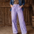thumbnail image 4 of KDDYLITQ Work Pants Women Drawstring Elastic Waisted Gingham Wide Leg Y2k Pants Plaid Lounge Fashion Cute Palazzo Trendy Trousers with Pockets Purple L, 4 of 5