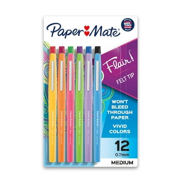 Paper Mate Flair Felt Tip Pens, Medium Point (0.7mm), Assorted Colors, 12 Count