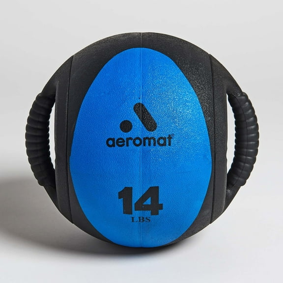 Sportime Aeromat Hard Rubber Dual Grip Power Medicine Ball, 9", Blue/Black, 14 lb