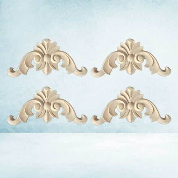 Niceauty Solid Wood Onlay Applique Beige Carved Unpainted Frames for Decoration 4Pcs