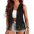 thumbnail image 3 of Fringe Vest Casual Open Front Cardigan Sleeveless Jacket Outerwear Layer Summer Celebration! ,Black,M, 3 of 3