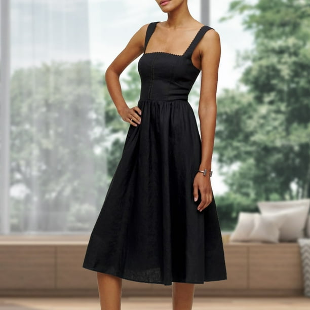Vestido de fiesta con corse para mujer Vestido a media pierna con tiras y ribete de encaje Vestidos sencillos y fluidos de una linea FLhrweasw Nuevo Bodega Aurrera en linea