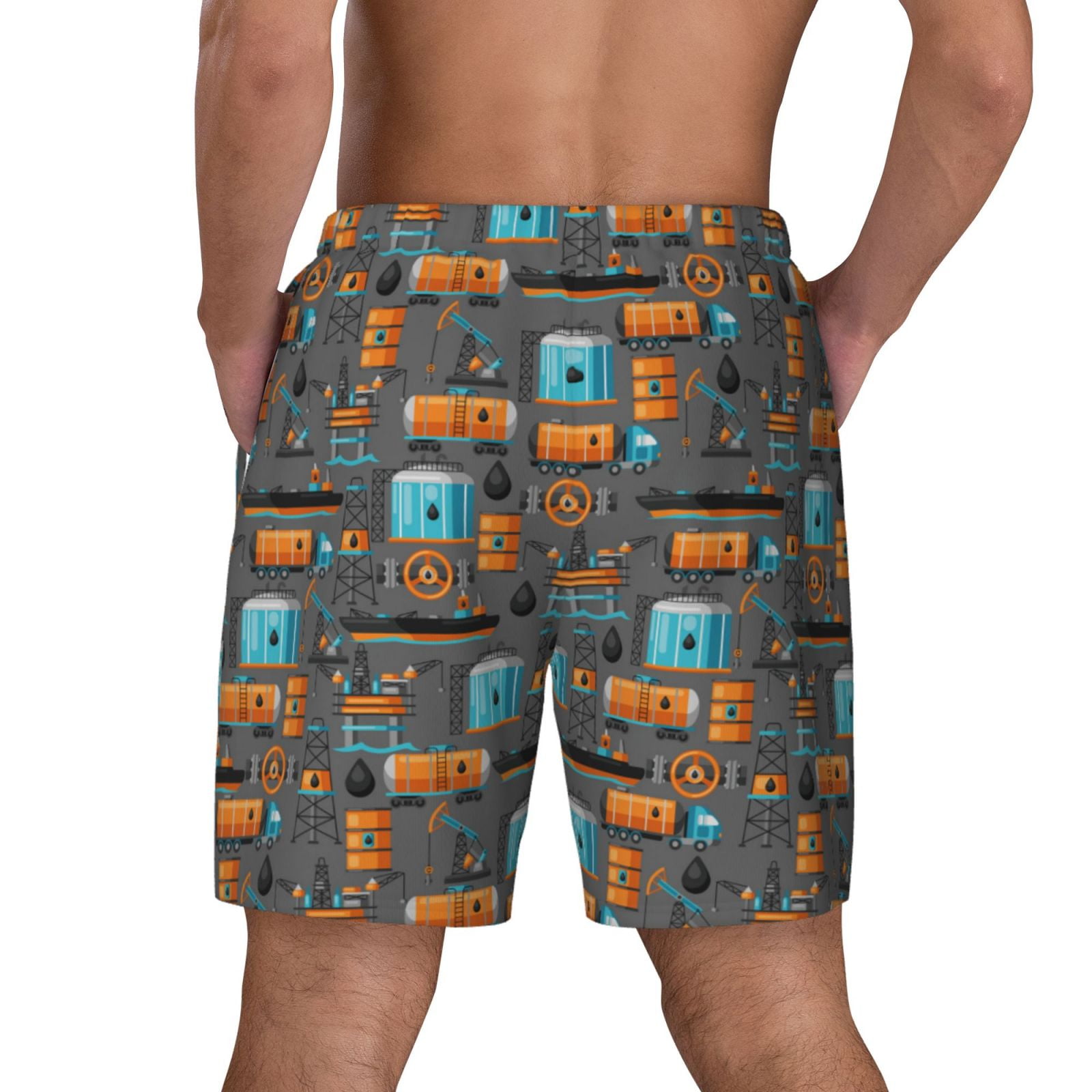 Xecao Industrial Transportation for Men's Swimming Trunks Swim Trunks Quick Dry Swim Shorts with Mesh Lining Funny Swimwear Bathing Suits