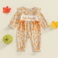 thumbnail image 2 of Wonitaaizi Newborn Baby Girl Halloween Outfit Pumpkin Jumpsuit Romper Sleeve Bodysuit Long Overalls (0-3 Months,Beige), 2 of 4