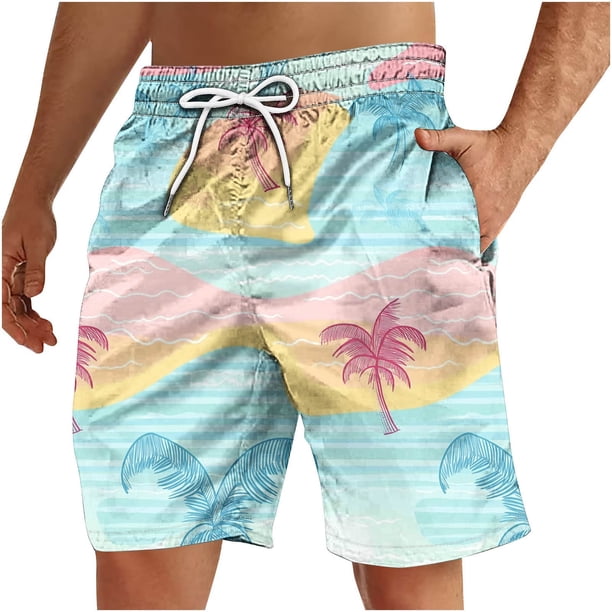 Pantalones Cortos Casuales de los Hombres Impresos Pantalones de Playa con Cordón de Bolsillo Deportivos, Poliéster Ligero para Primavera Verano Al Aire Libre Y Diario