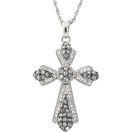 0.58 Carat T.W. Diamond Sterling Silver Cross Pendant (H-I I2-I3 and Grey Diamonds)