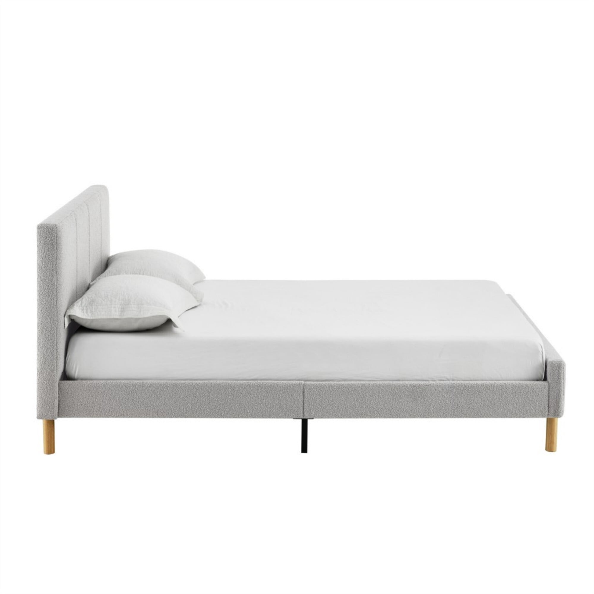 AENKYO Queen Size Upholstered Platform Bed Frame with Soft Teddy Velvet Headboard, No Box Spring Needed, Gray