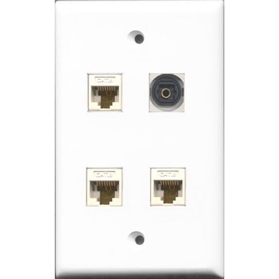 RiteAV 1 Port Toslink 3 Port Cat6 Ethernet White Wall Plate