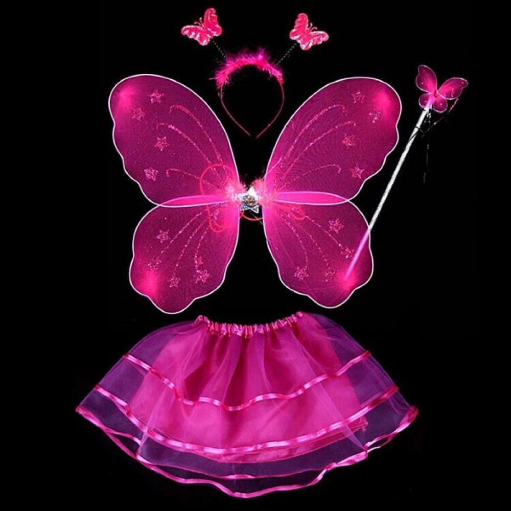 Girls Fairy Princess Dress Costume Gemstone Wings Headband Fancy Dress Tutu 