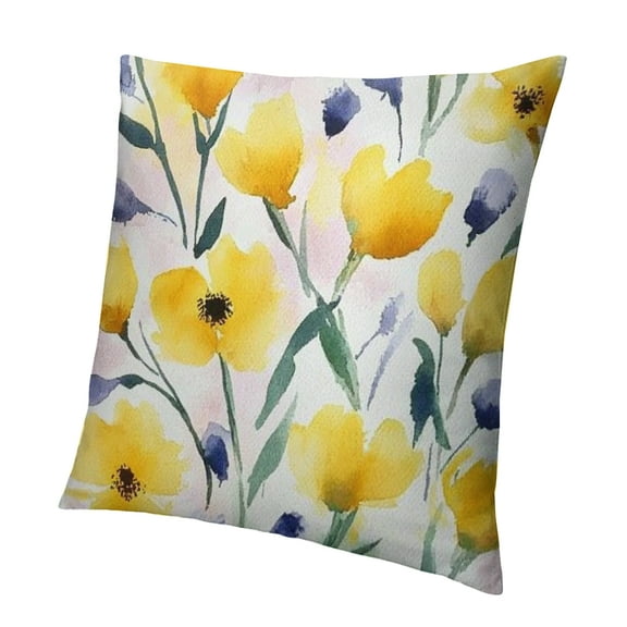 Autua Kris Kivu Yellow Tulips | Watercolor Pattern Throw Pillow 12x12in
