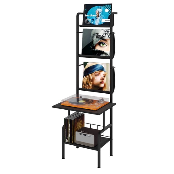 JIOABL 57 in Record Player Stand with Vinyl Storage, 3-Tier Display Rack & 2 Shelves