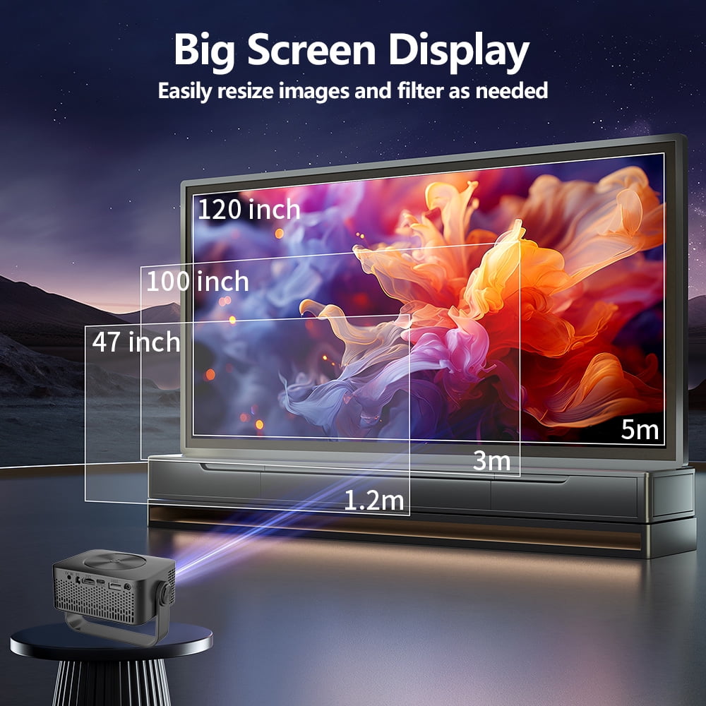 Mini Projector with WiFi , Native 1080P Projector , Projectors for Outdoor Movies Home Theater Built-in Speaker Android11 Dual WiFi6 Allwinner 1080p Compatible with iPhone/Android/PS4/Laptop