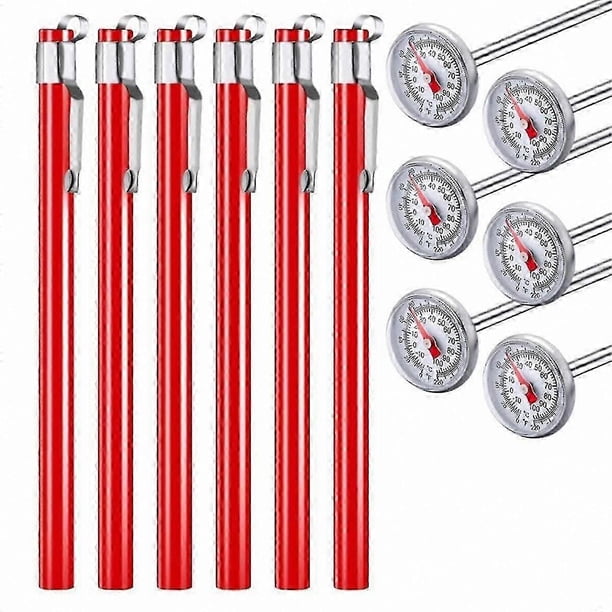 6-Pack Stainless Steel Thermometers with 5" Stem & 1" Dial for Kitchen, Milk Frothing, and Food Use