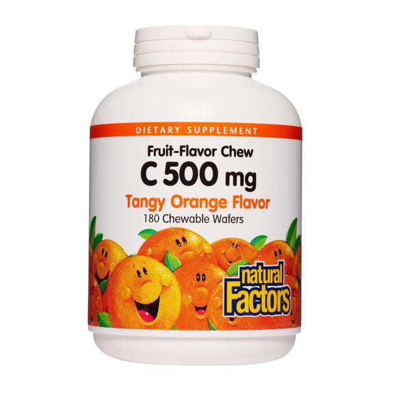 Natural Factors, Kids Chewable Vitamin C 500 mg, Supports Immune Health, Bones, Teeth and Gums, Tangy Orange, 180 Count