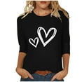 thumbnail image 2 of BLTIBY Womens Valentines Day Shirts Love Heart Print 3/4 Sleeve Crew Neck T-shirt Holiday Loose Casual Pullover Tops Black 4 L, 2 of 5