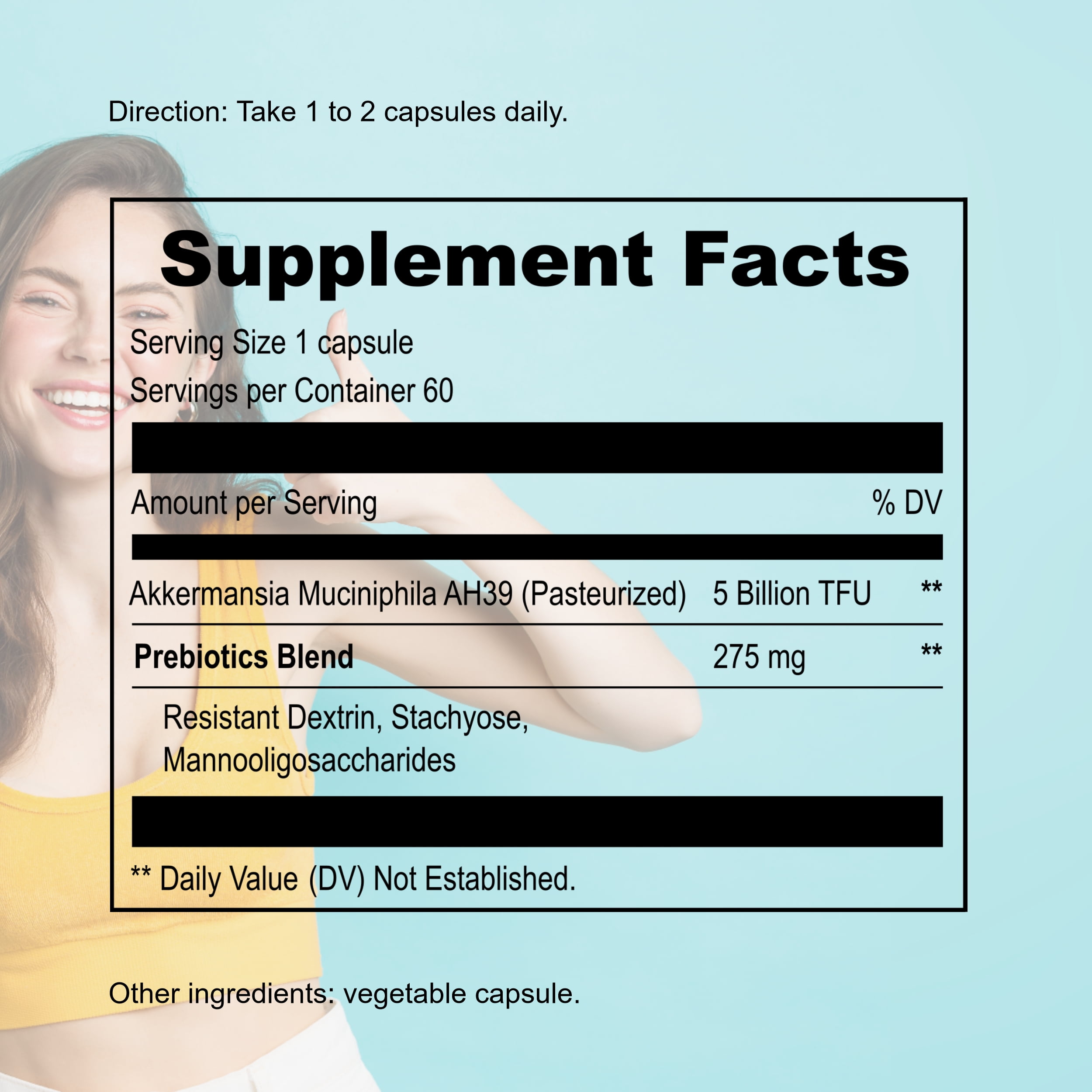 Akkermansia Muciniphila Probiotics for Digestive Health - 5 Billion TFU Akkermansia Probiotic for Leaky Gut Repair, GLP-1 and Immunity, Prebiotics and Probiotics for Women and Men, 60 Vegan Capsules