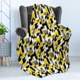 thumbnail image 4 of Yellow and White Soft Flannel Fleece Blanket, Geometric Design with Triangles Squares and Houndstooh Inspiration, Cozy Plush for Indoor and Outdoor Use, 70" x 90", Yellow Grey Black, by Ambesonne, 4 of 5