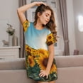 thumbnail image 3 of Fotbe Sunlit Sunflower Field Bata de Dormir para Mujer con Estampado, Camisón de Algodón de Manga Corta, Ropa de Dormir Casual, 3 of 6