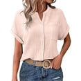 thumbnail image 2 of WCJM White Collared Shirt Womens Shirts Womens Blouses Casual Tops Batwing Sleeve Pocket Patched Shirt Casual Work T Shirts Double Layer Wrinkled Fabric, 2 of 7