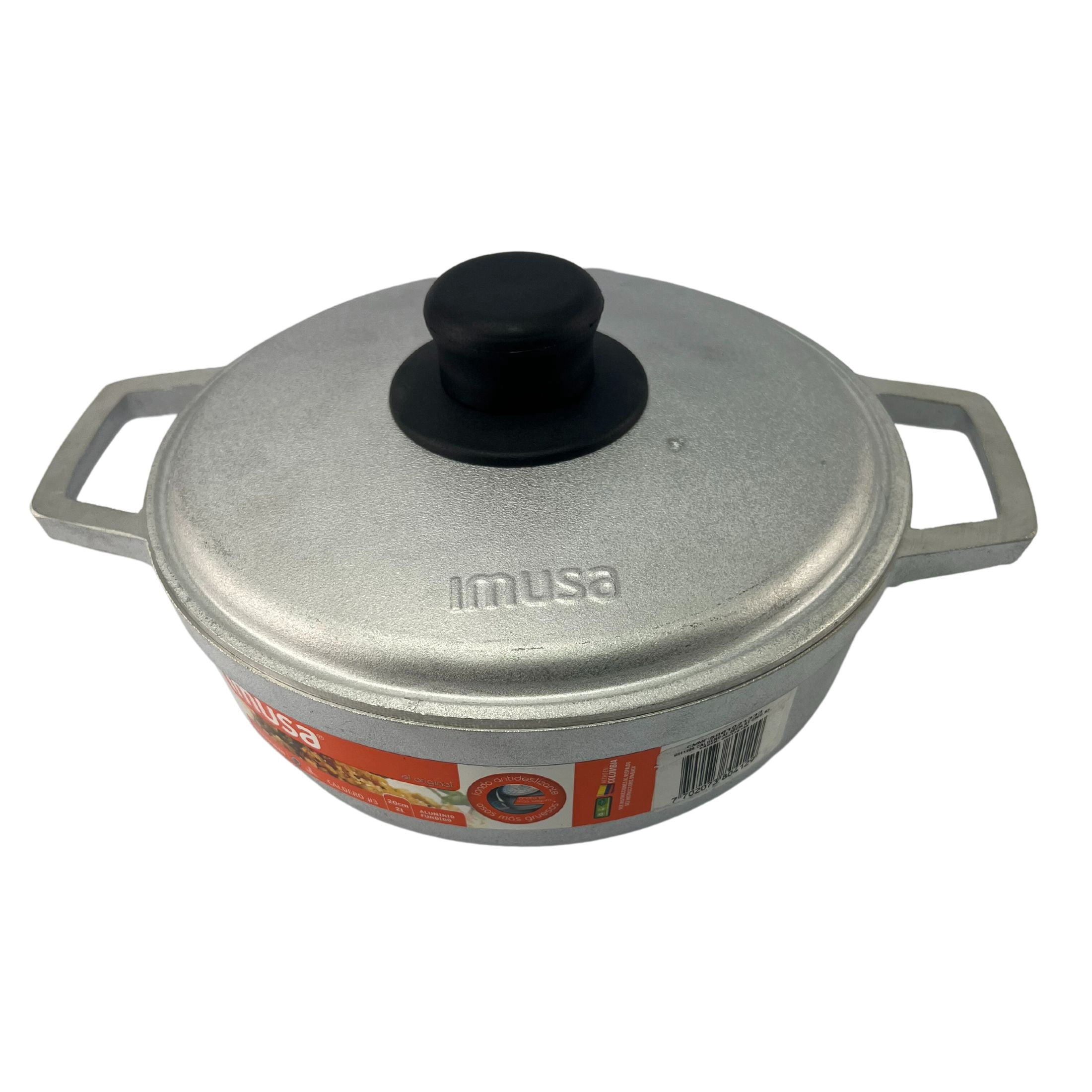 IMUSA Durable 20cm Nonstick Cast Aluminum Caldero with Double Side Handles, Hand Wash, Silver