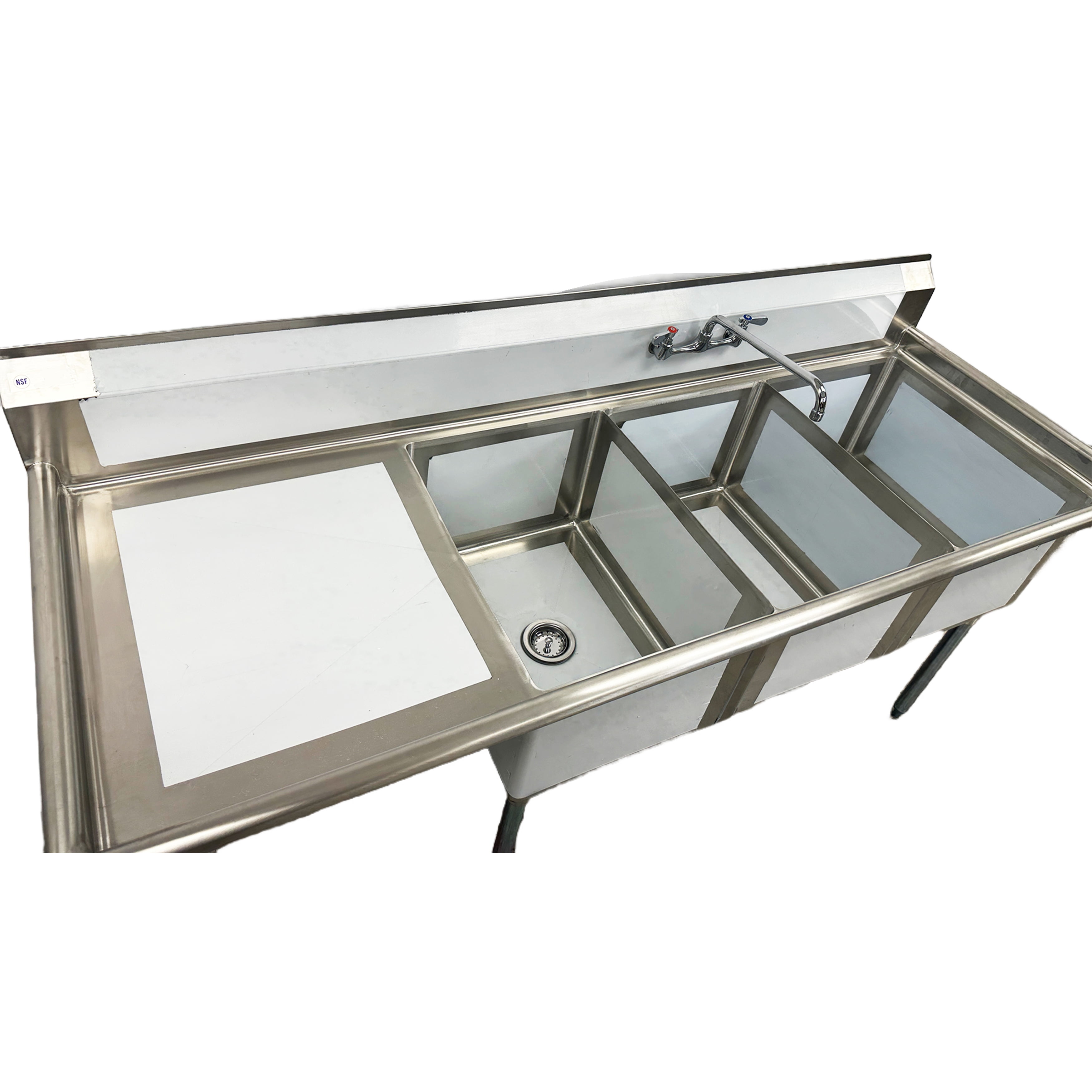 NSF 81 in. 3 Compartment Sink With Faucet, Kitchen Sink Commercial Sink with Left Drainboard in Stainless Steel