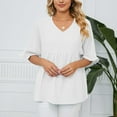 thumbnail image 2 of ZyeKqe Blouses for Women Smocked Casual V Neck Shirts Ruffle Half Sleeve baby doll Tops Blouse, 2 of 8